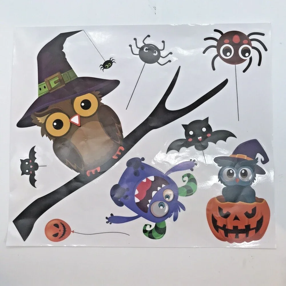 Vintage Window Clings Halloween Decorations Witch Ghost Pumpkin Cat Mummy Spider